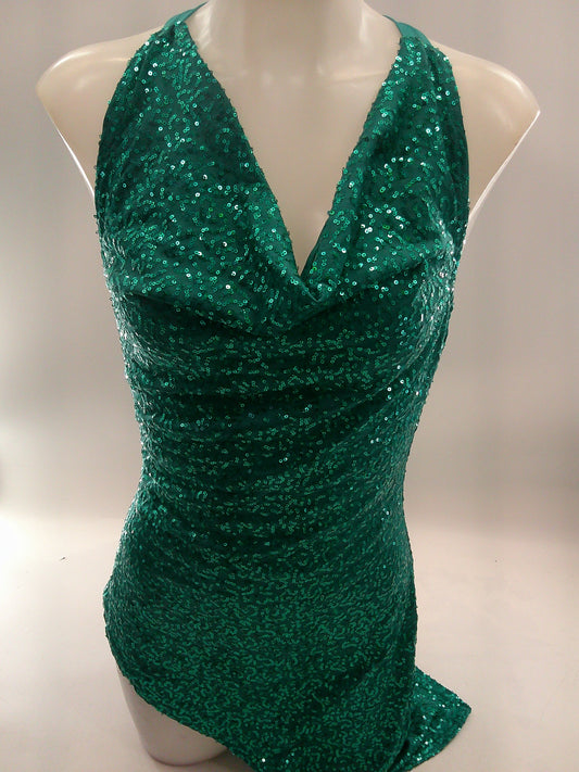 Pre-Owned Costume Small Adult Teal Sparkle Jazz Tap Musical Theater Sequin Dress Asymmetrical