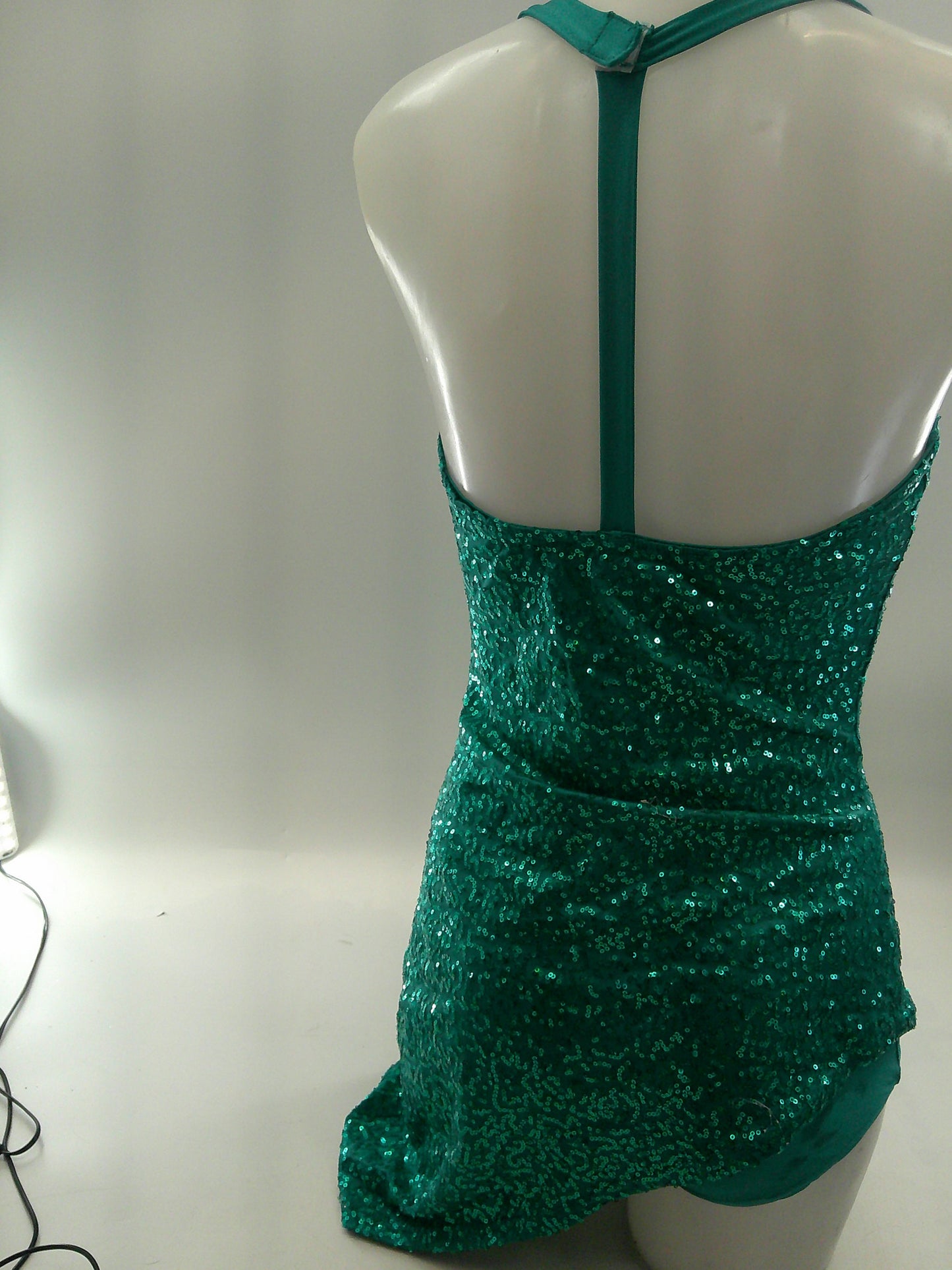 Pre-Owned Costume Small Adult Teal Sparkle Jazz Tap Musical Theater Sequin Dress Asymmetrical