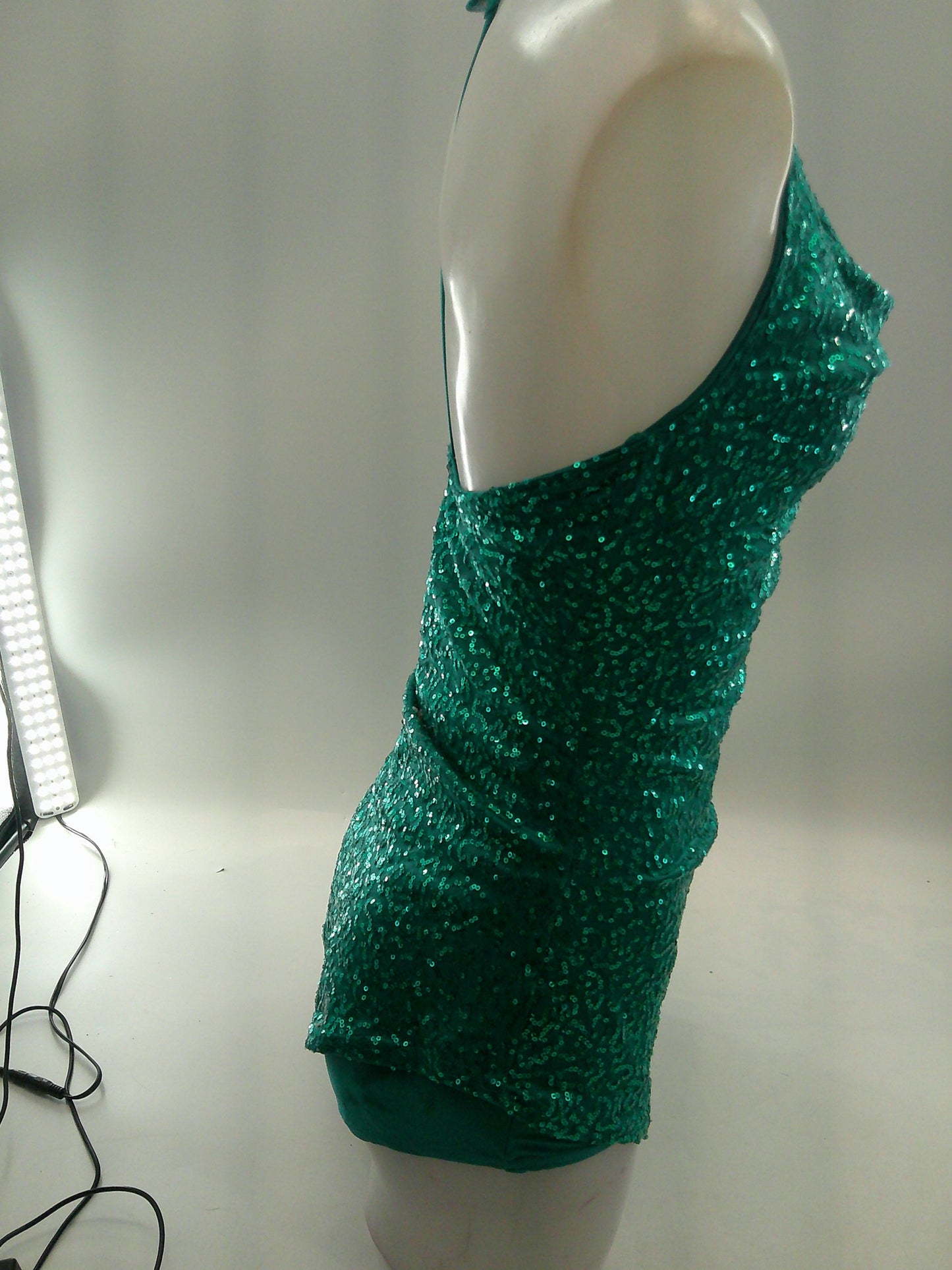Pre-Owned Costume Small Adult Teal Sparkle Jazz Tap Musical Theater Sequin Dress Asymmetrical
