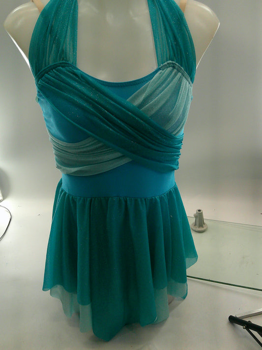 Pre-Owned Costume Medium Adult Teal A Wish Come True V1956 Lyrical Ballet Contemporary Glitter Handkerchief Skirt