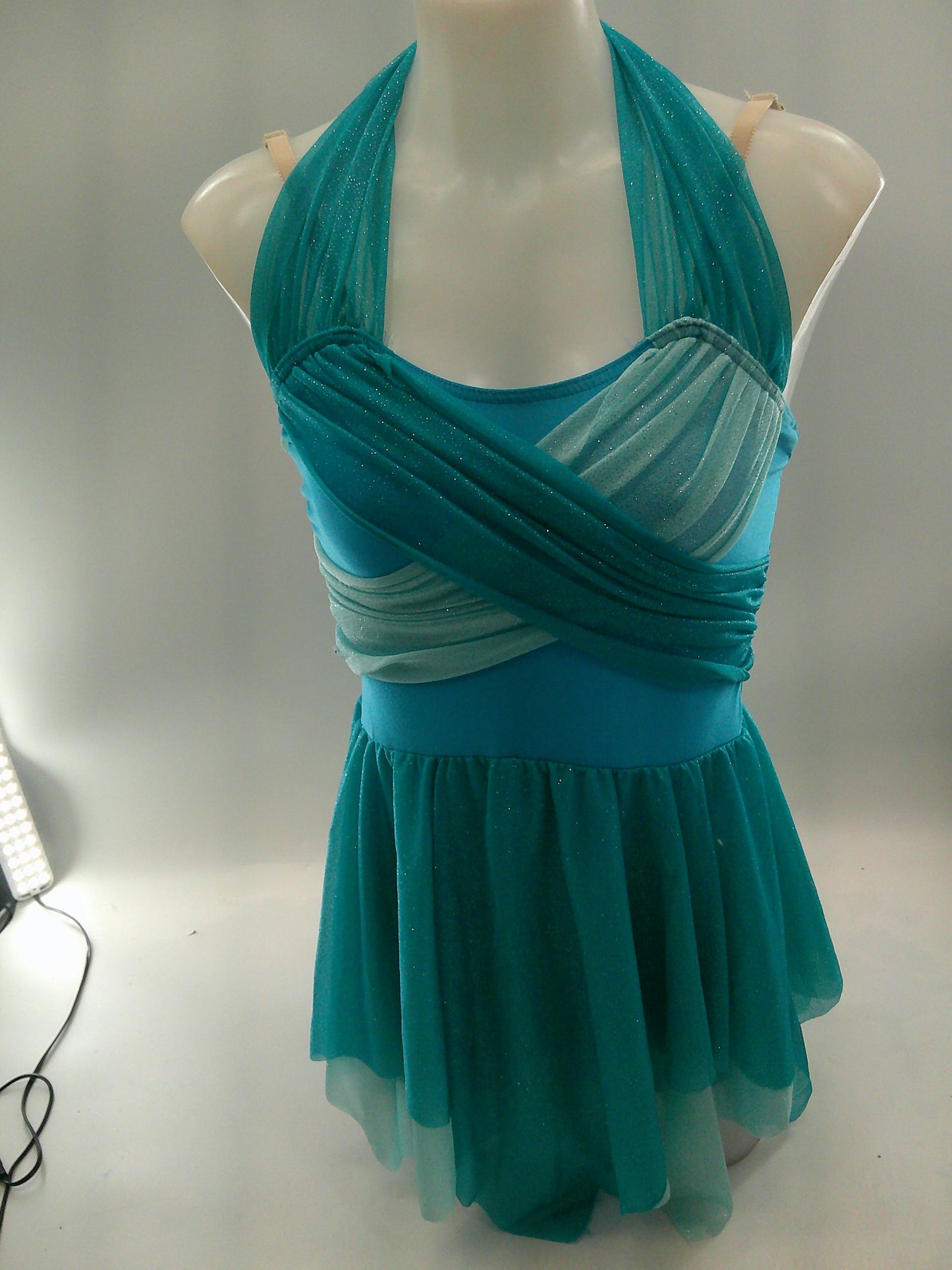 Pre-Owned Costume Medium Adult Teal A Wish Come True V1956 Lyrical Ballet Contemporary Glitter Handkerchief Skirt