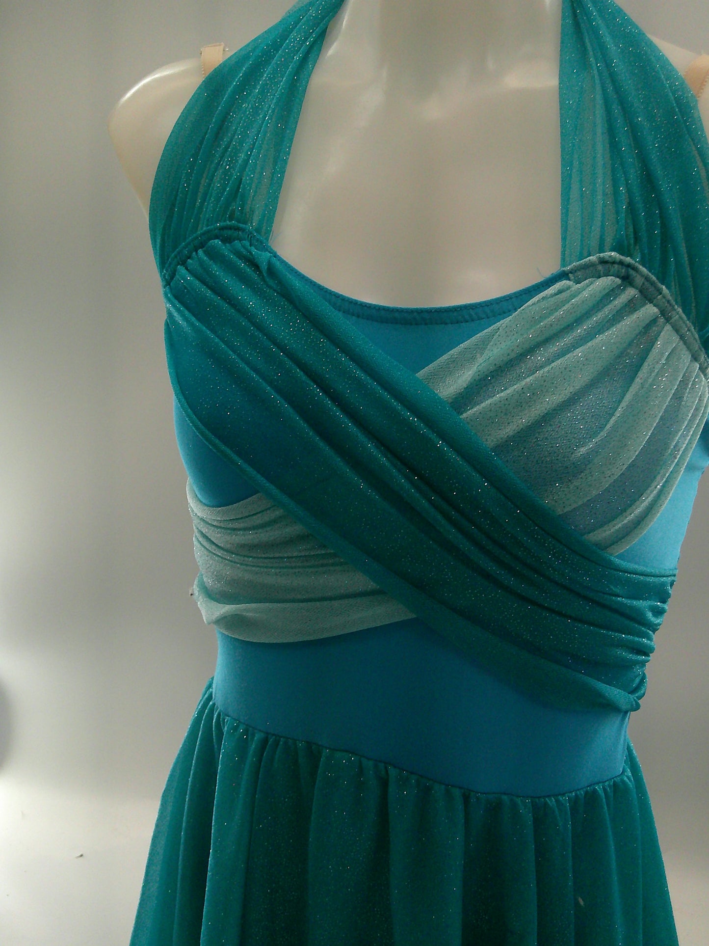 Pre-Owned Costume Medium Adult Teal A Wish Come True V1956 Lyrical Ballet Contemporary Glitter Handkerchief Skirt