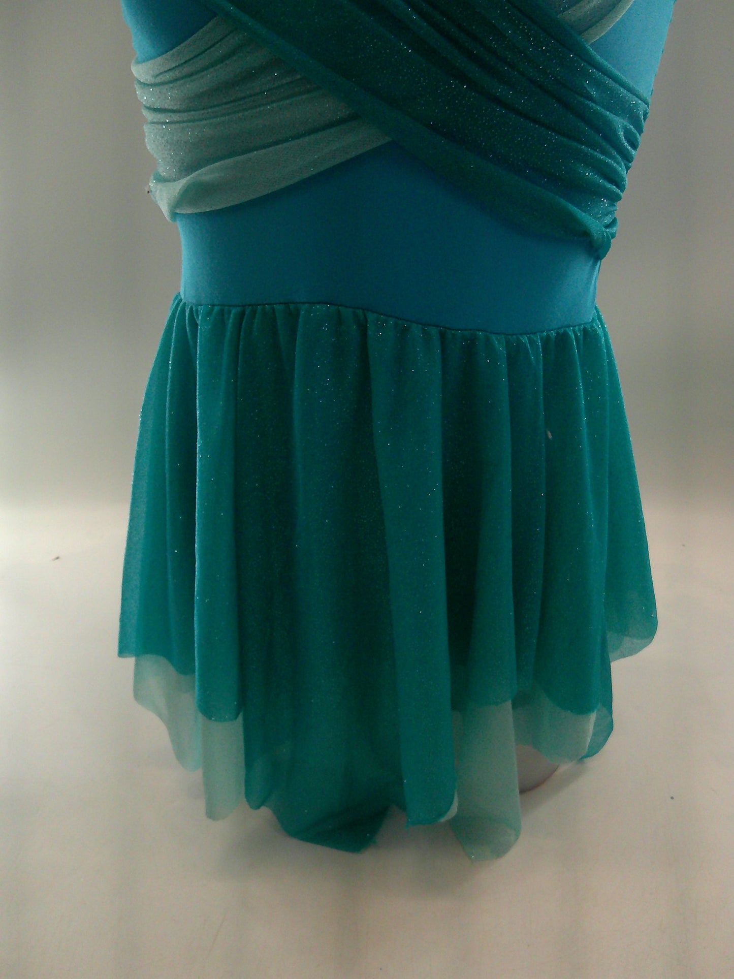 Pre-Owned Costume Medium Adult Teal A Wish Come True V1956 Lyrical Ballet Contemporary Glitter Handkerchief Skirt