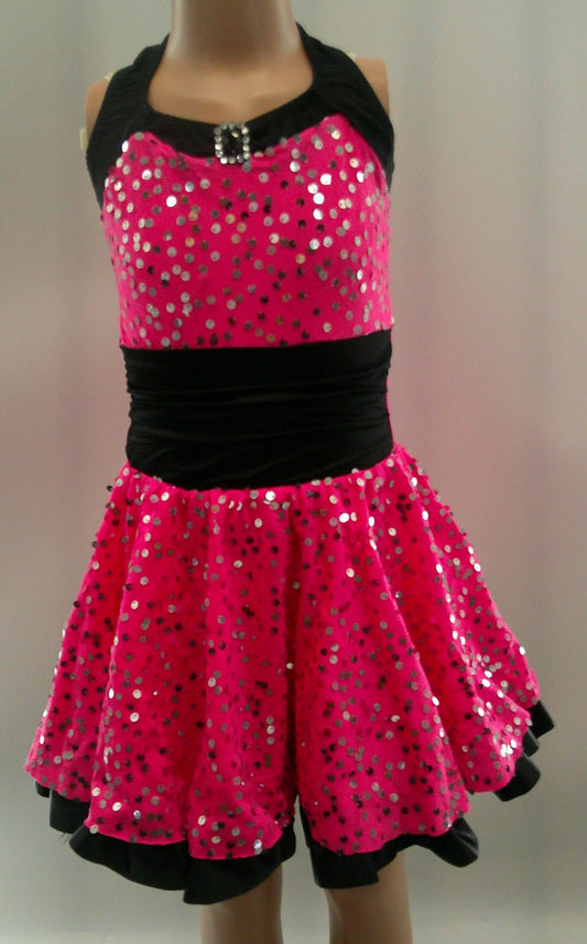Pre-Owned Costume Medium Child Pink Costume Gallery 17316 Jazz Tap Clogging Musical Theater Sequin Dress Bow
