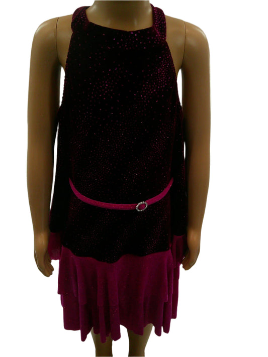 Pre-Owned Costume Large Child Magenta Costume Gallery Jazz Tap Clogging Disco Ruffles Glitter Cold Shoulder