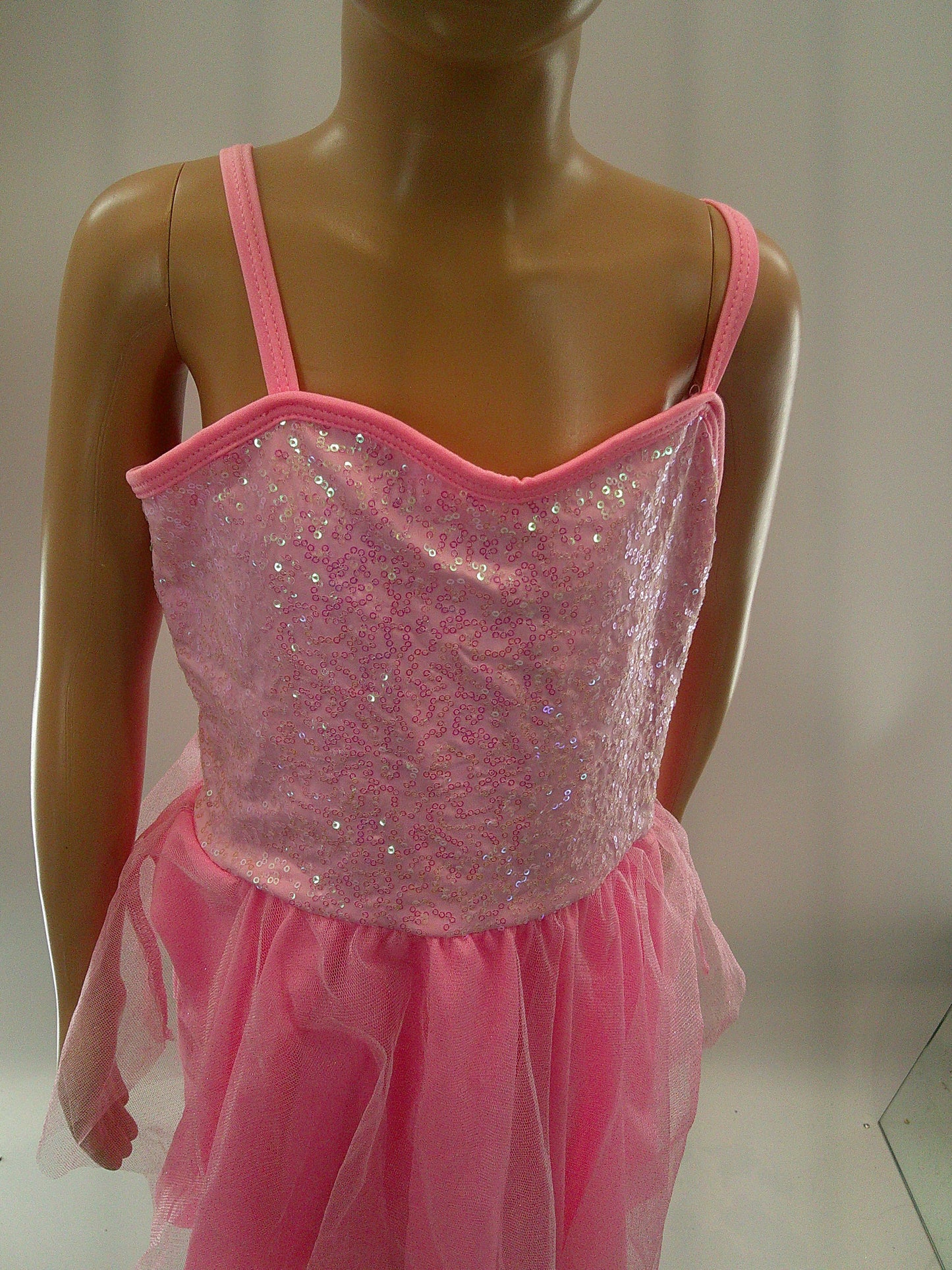 Pre-Owned Costume large Child Pink Curtain Call E1038 Lyrical Ballet YAGP Dress Up Sequin Dress Glitter