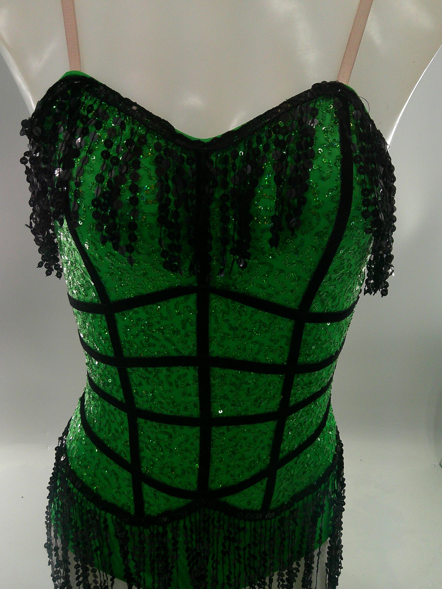 Pre-Owned Costume Small Adult Green A Wish Come True V1850 Jazz Tap Musical Theater Clogging Fringe Sequin