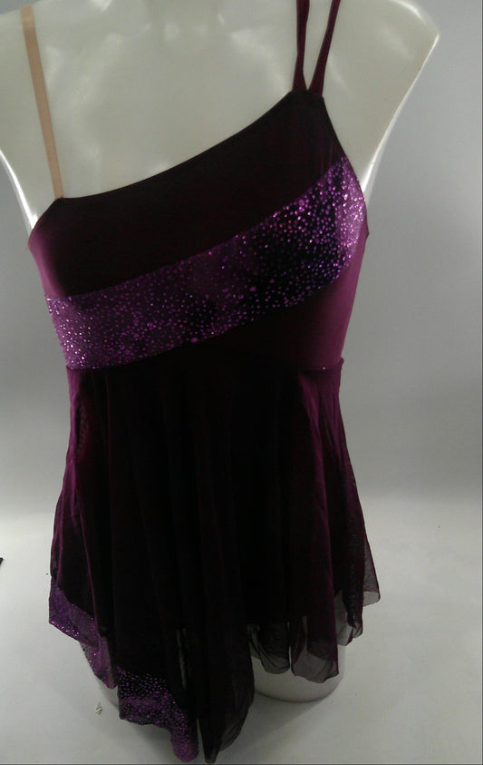 Pre-Owned Costume Small Adult Purple Art Stone 0355 Lyrical Ballet Contemporary Flowy Glitter Asymmetry