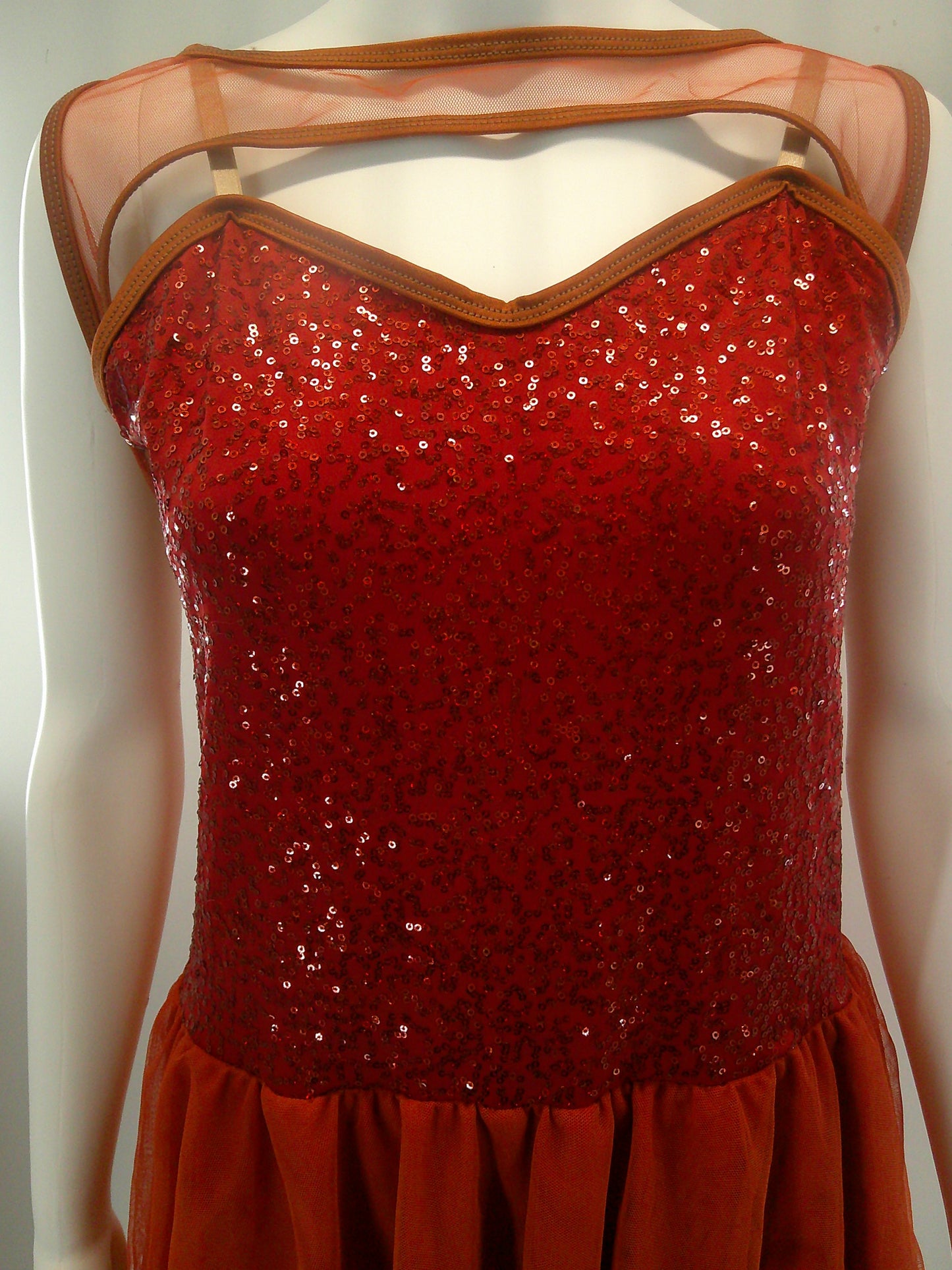 Pre-Owned Costume Lyrical XXL Adult Rust Curtain Call R308 Dress Sequin Flowy Ballet Contemporary