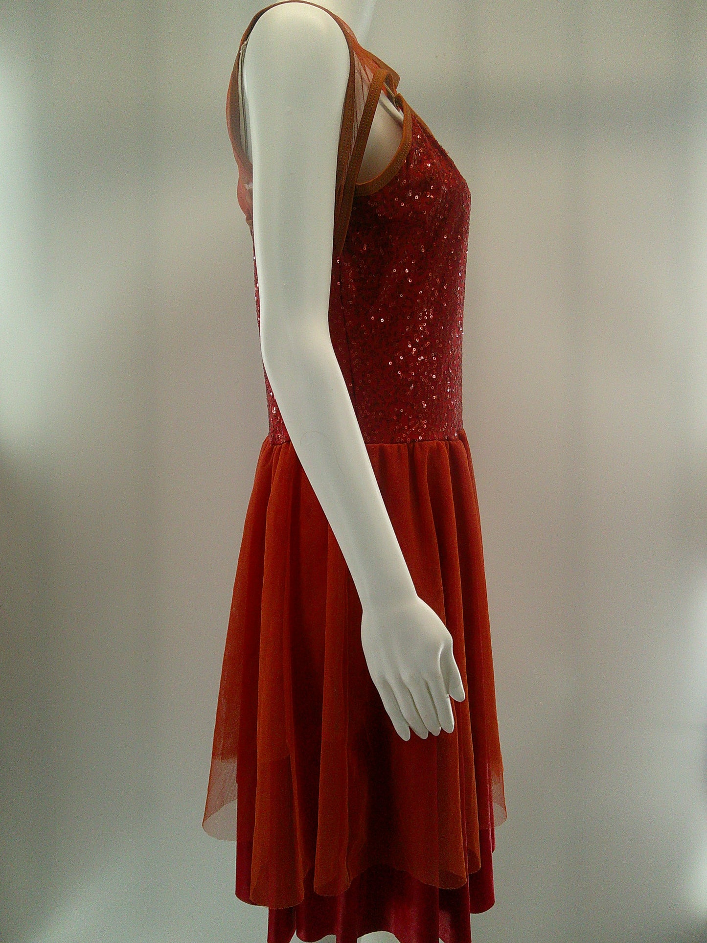 Pre-Owned Costume Lyrical XXL Adult Rust Curtain Call R308 Dress Sequin Flowy Ballet Contemporary
