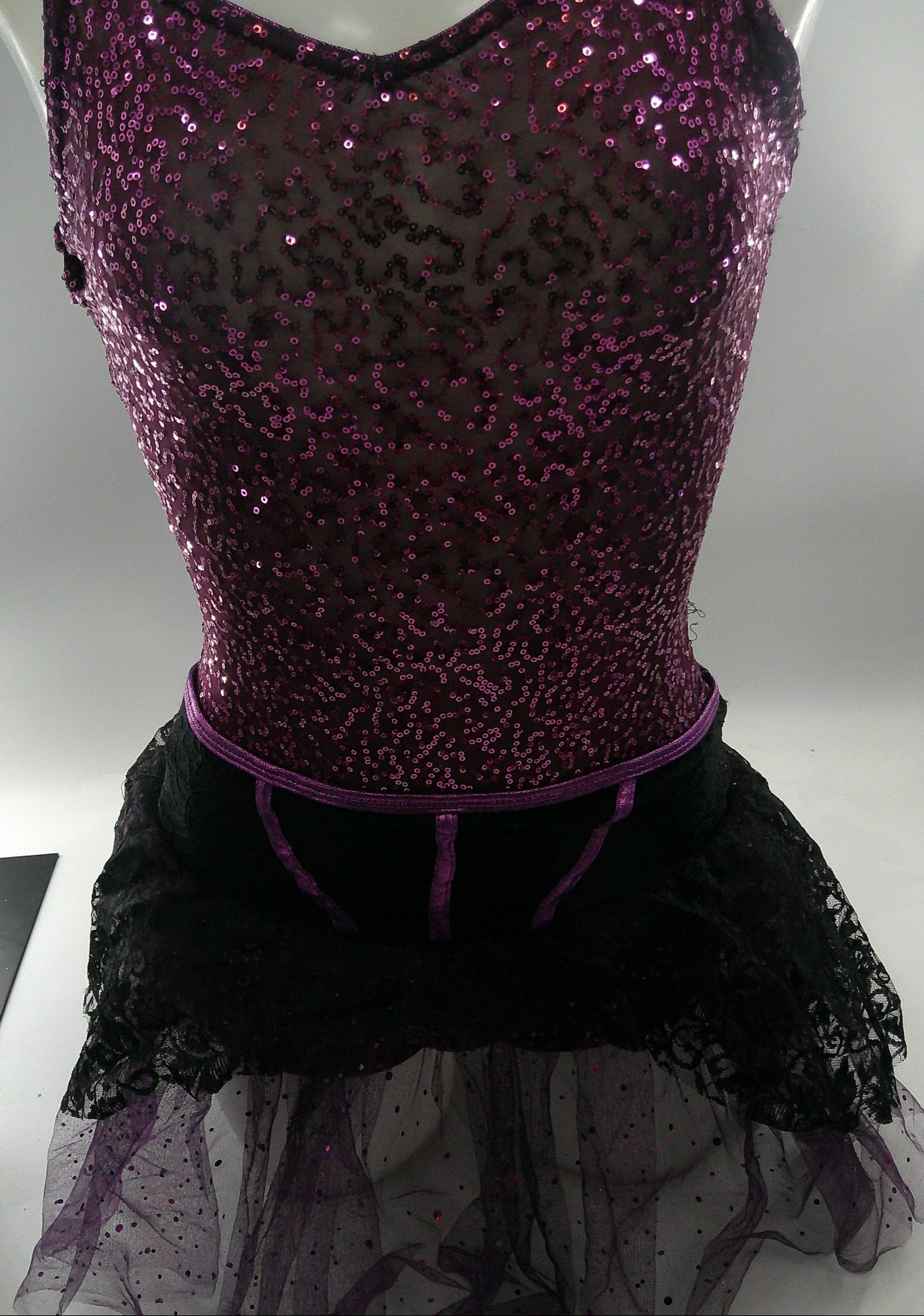 Pre-Owned Costume Small Adult Purple Curtain Call J4702 Jazz Tap Clogging Ballet Sequin Lace Dress