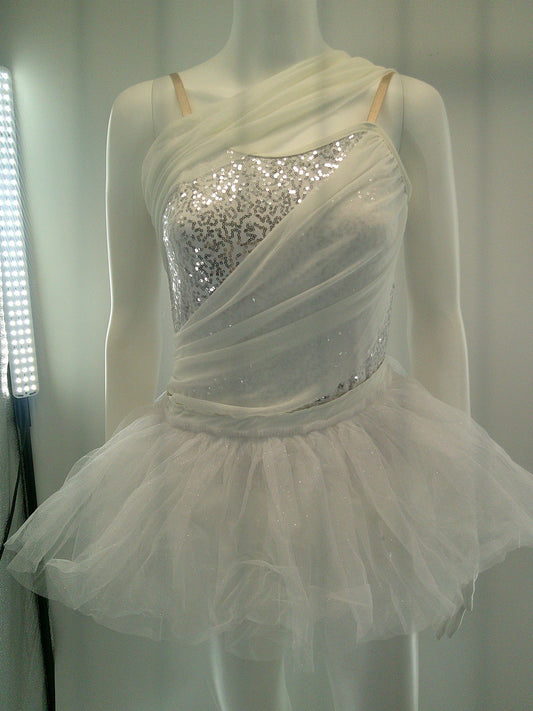 Pre-Owned Costume Medium Adult White Weissman 7412 Lyrical Ballet Contemporary Sequin Tutu