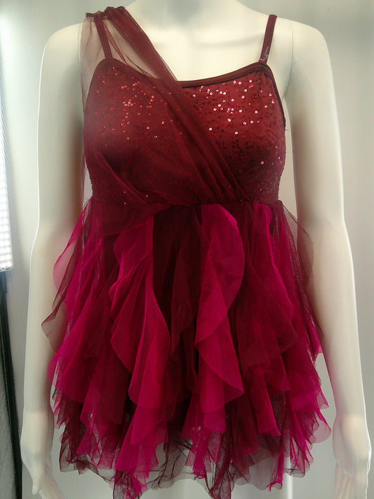Pre-Owned Costume Small Adult Burgundy Weissman 7348 Lyrical Contemporary Ballet Handercheif skirt Sequin Leotard