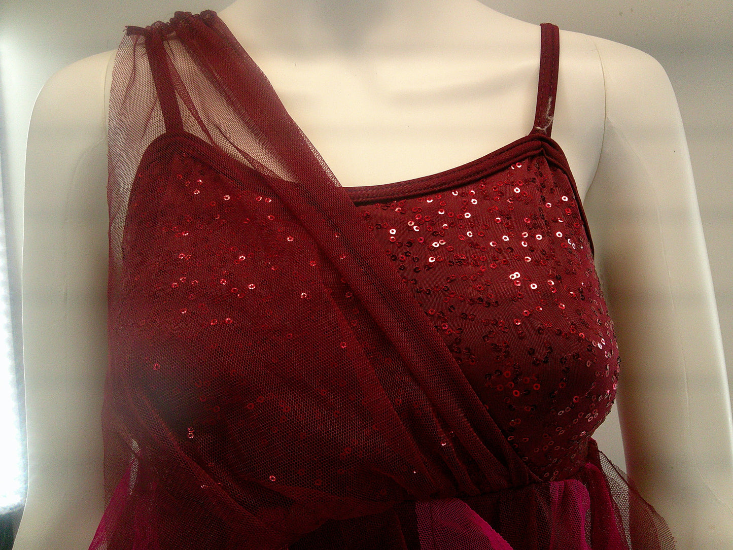 Pre-Owned Costume Small Adult Burgundy Weissman 7348 Lyrical Contemporary Ballet Handercheif skirt Sequin Leotard