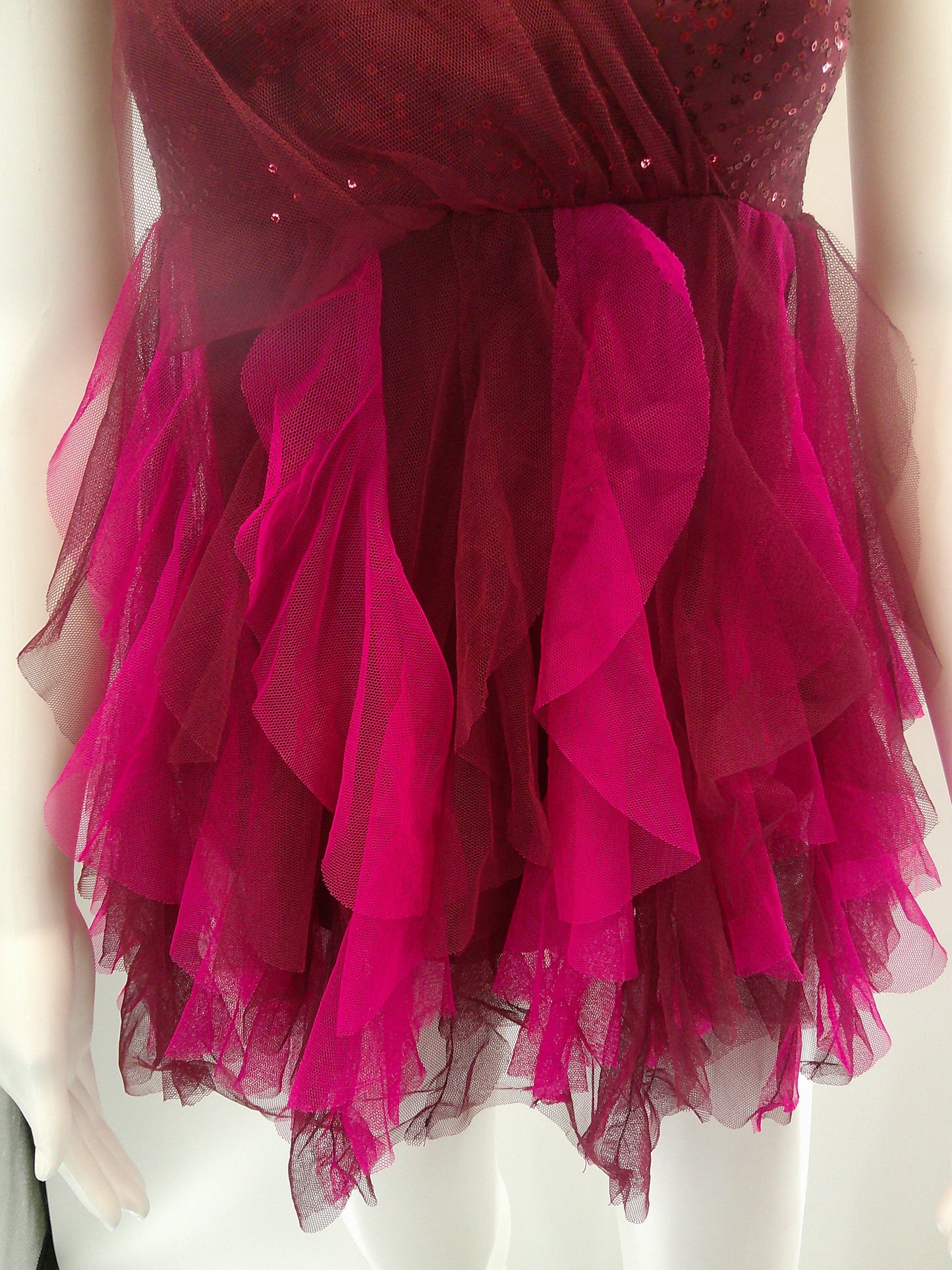 Pre-Owned Costume Small Adult Burgundy Weissman 7348 Lyrical Contemporary Ballet Handercheif skirt Sequin Leotard
