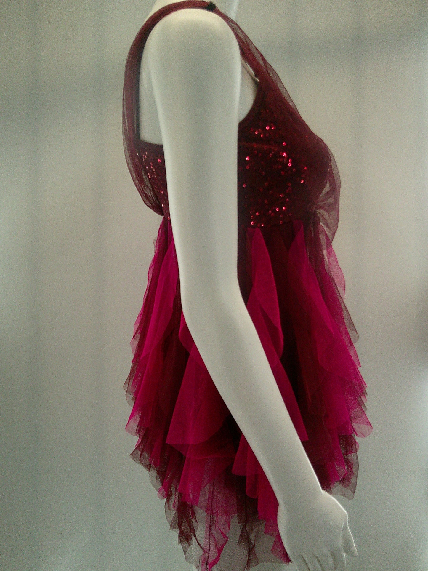 Pre-Owned Costume Small Adult Burgundy Weissman 7348 Lyrical Contemporary Ballet Handercheif skirt Sequin Leotard