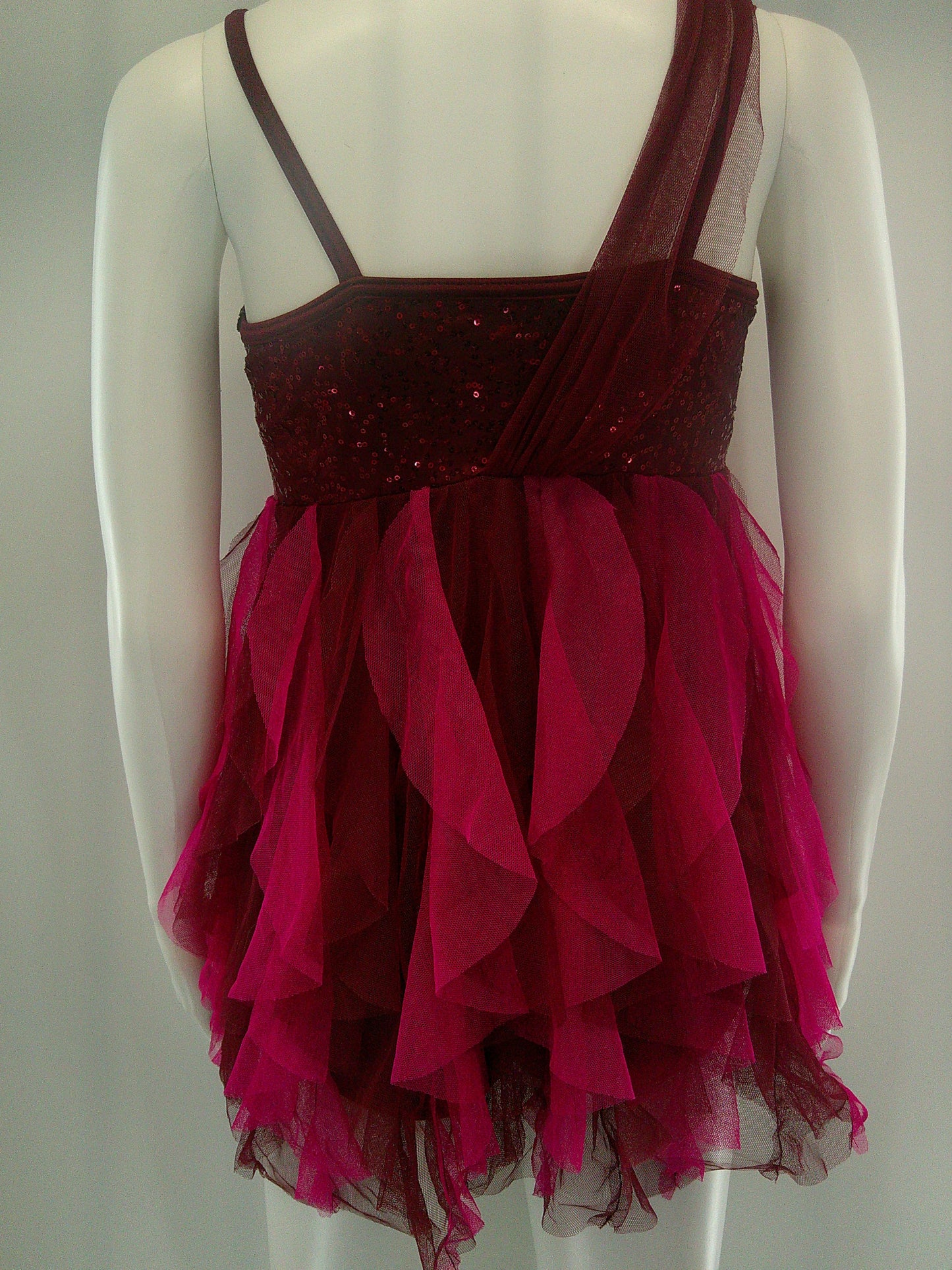 Pre-Owned Costume Small Adult Burgundy Weissman 7348 Lyrical Contemporary Ballet Handercheif skirt Sequin Leotard