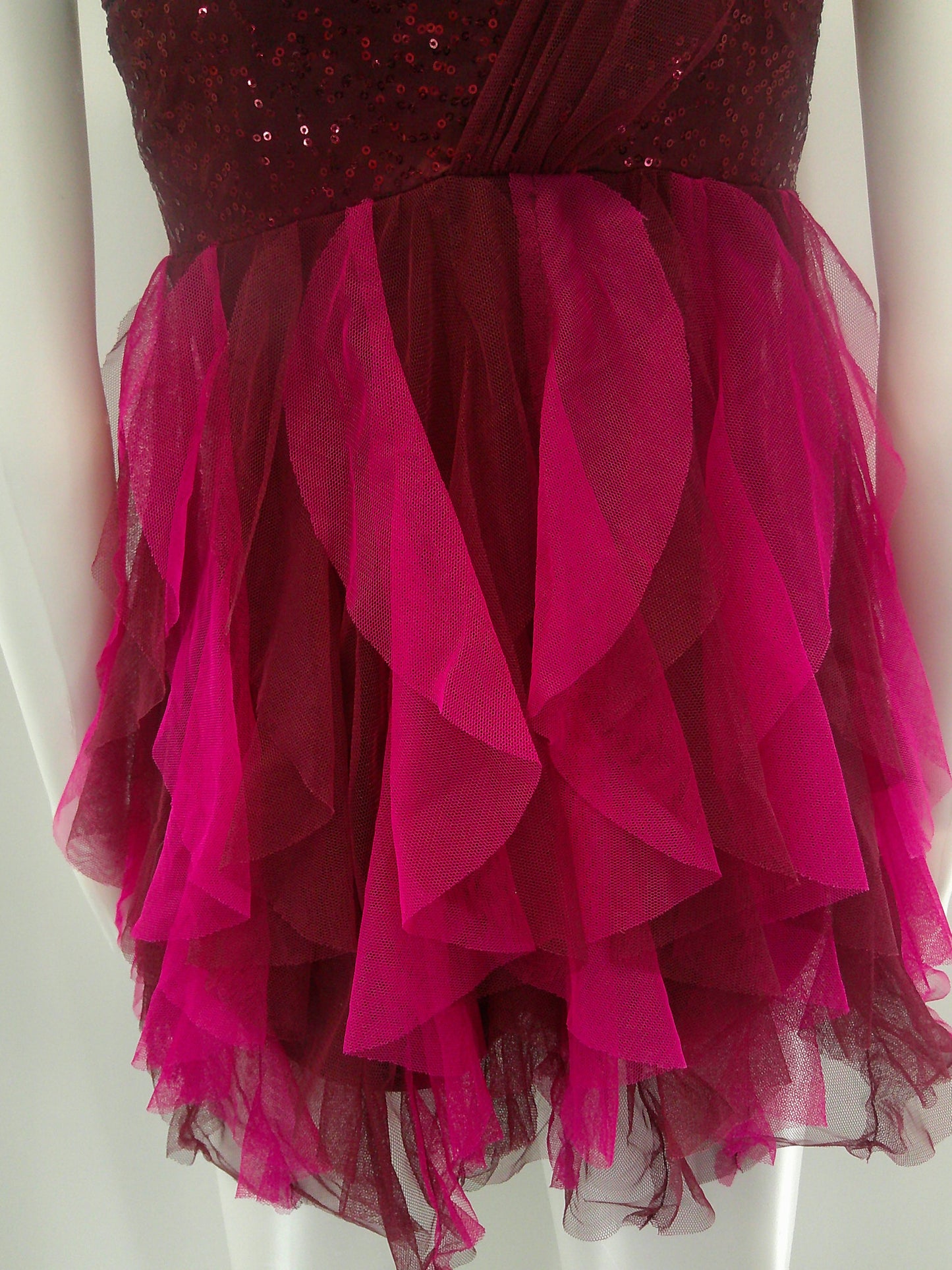 Pre-Owned Costume Small Adult Burgundy Weissman 7348 Lyrical Contemporary Ballet Handercheif skirt Sequin Leotard