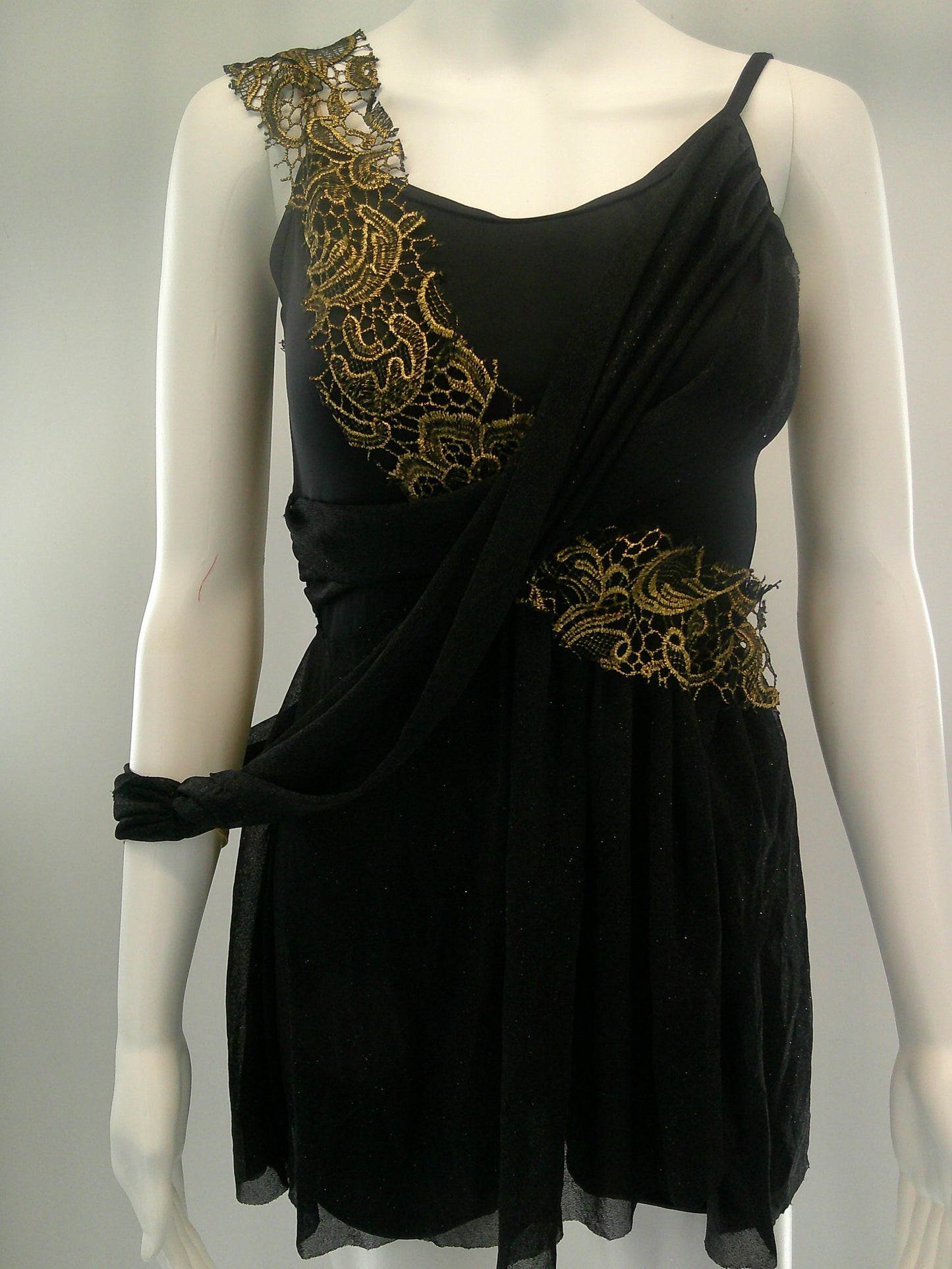 Pre-Owned Costume Medium Adult Black Weissman D7278 Lyrical Jazz Contemporary Lace Gold Sparkle