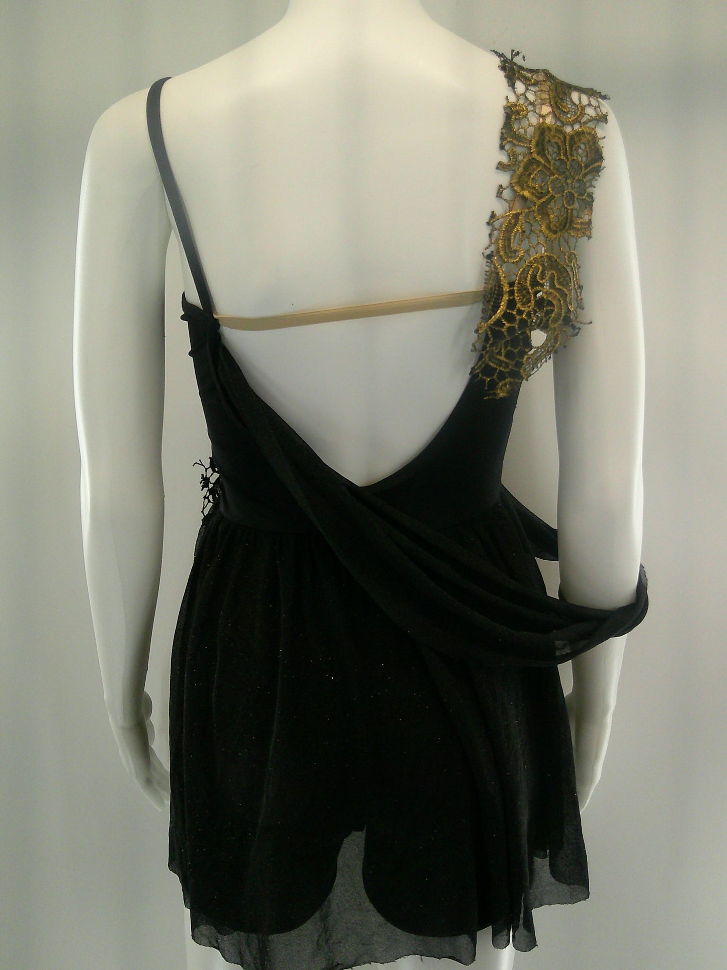Pre-Owned Costume Medium Adult Black Weissman D7278 Lyrical Jazz Contemporary Lace Gold Sparkle