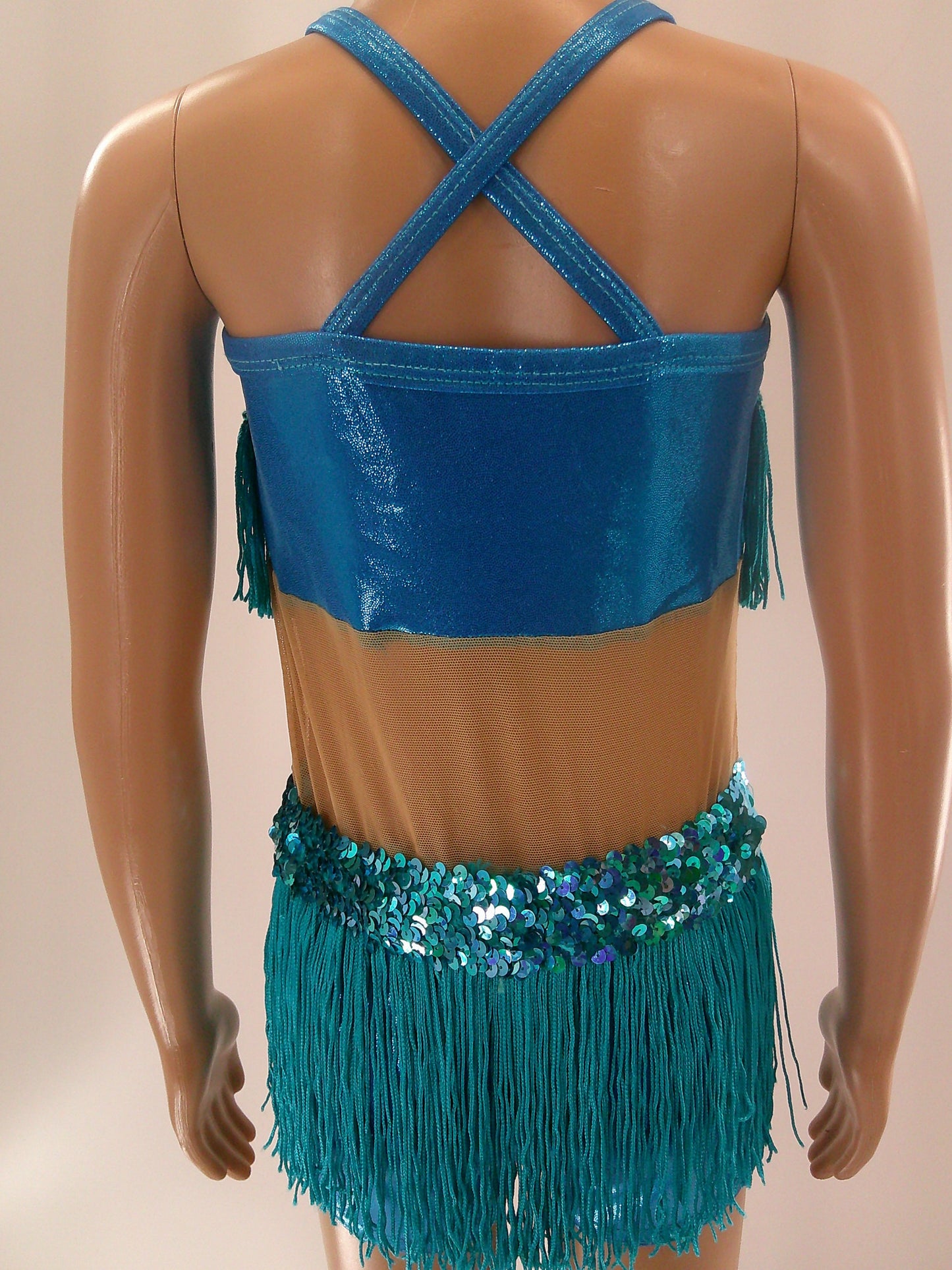 Pre-Owned Costume Small Child Turquoise A Wish Come True 12719 Jazz Tap Musical Theater Fringe Flower Biketard