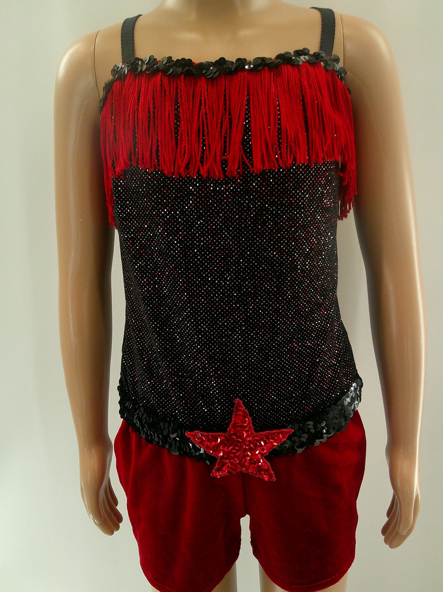 Pre-Owned Costume Medium Child Red A Wish Come True V629N Jazz Tap Clogging Fringe Velvet Glitter