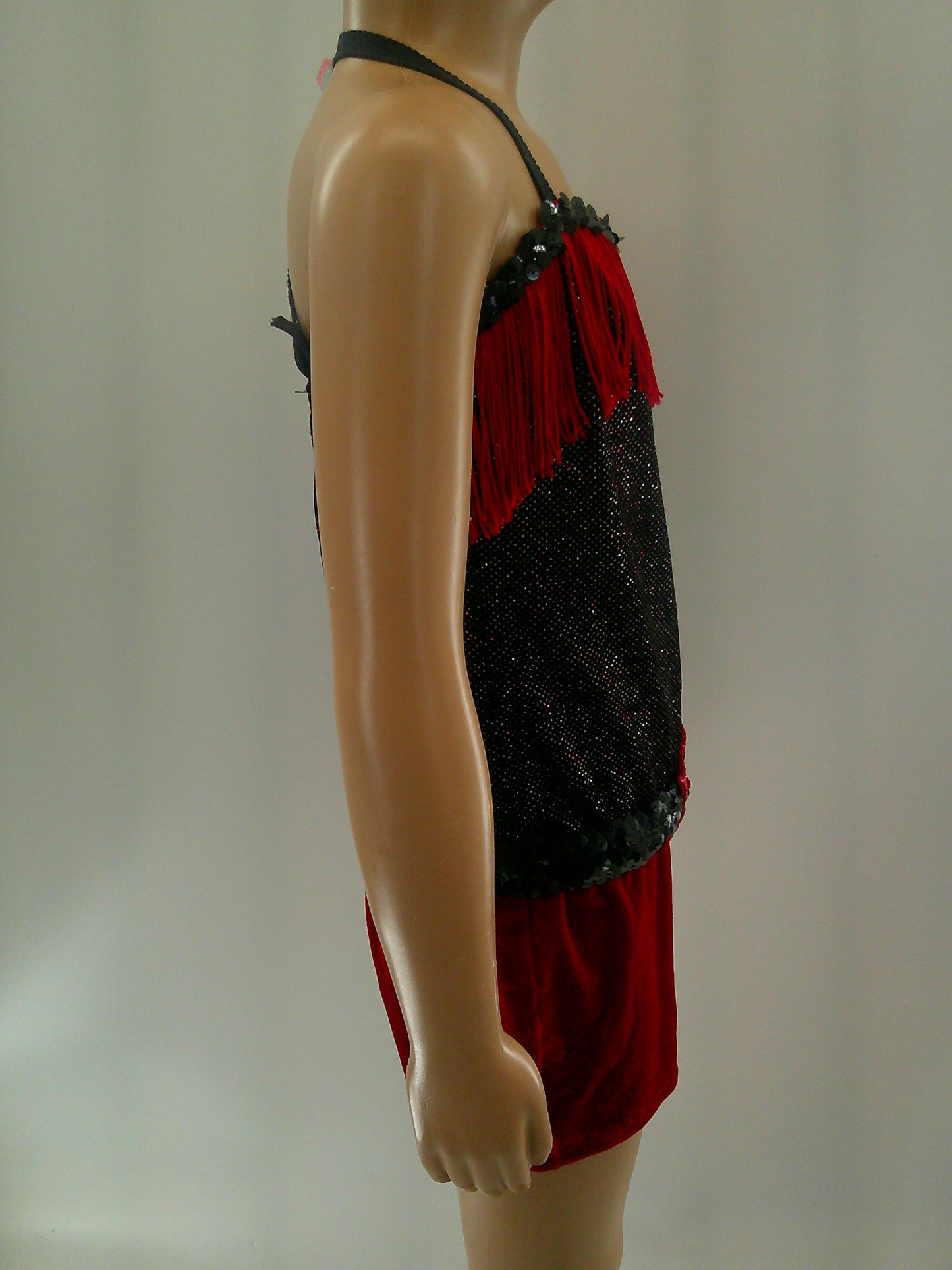 Pre-Owned Costume Medium Child Red A Wish Come True V629N Jazz Tap Clogging Fringe Velvet Glitter