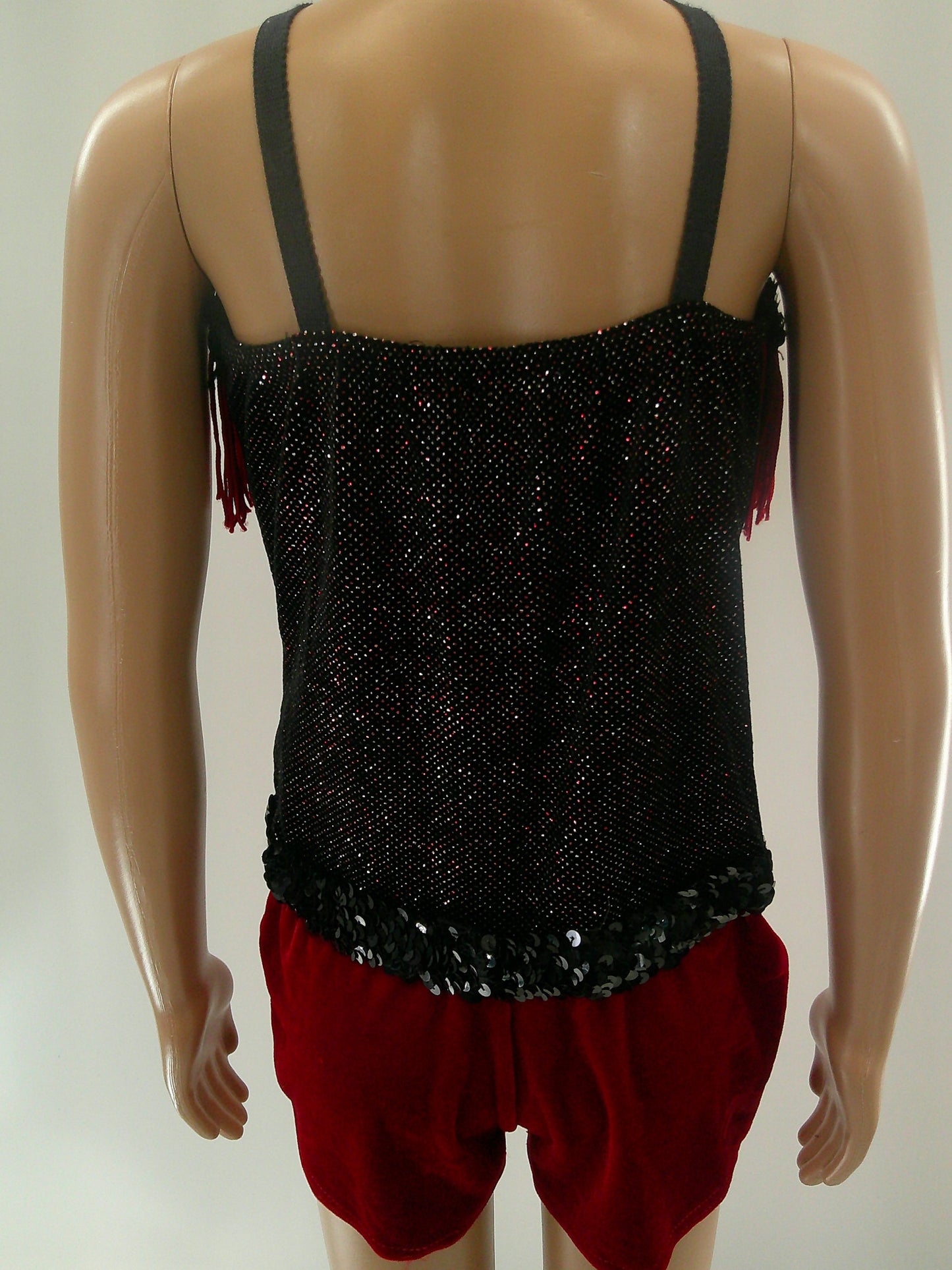 Pre-Owned Costume Medium Child Red A Wish Come True V629N Jazz Tap Clogging Fringe Velvet Glitter