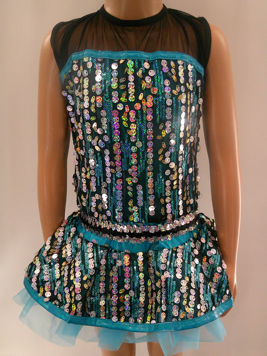 Pre-Owned Costume Medium Child Blue A Wish Come True 19265 Jazz Tap Clogging Musical Theater Dress Sequin