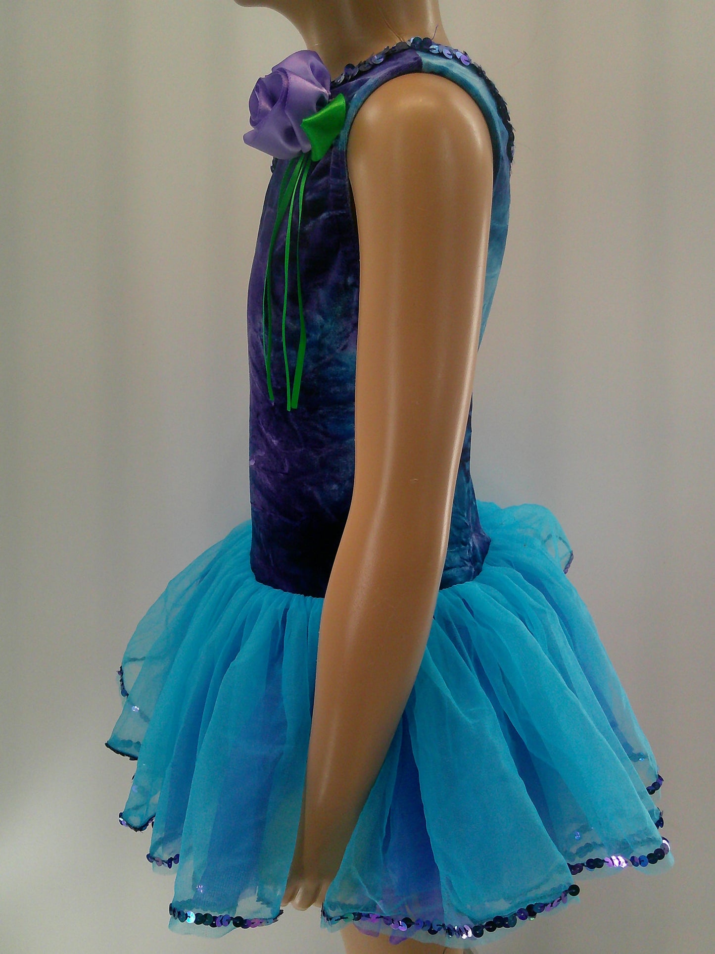 Pre-Owned Costume Medium Child Blue A Wish Come True V553 Ballet Lyrical Dress Up Tutu Tie Dye Sequin