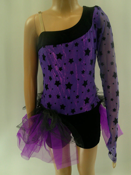 Pre-Owned Costume Jazz 6x-7 Child Purple Wish Come True V1758 Unitard with Bustle & Stars