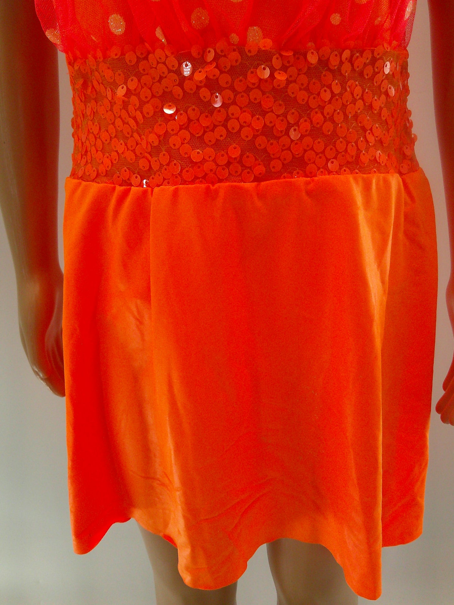 Pre-Owned Costume Medium Child Orange A Wish Come True 14292 Jazz Tap Clogging Musical Theater Polka Dot Dress Glitter