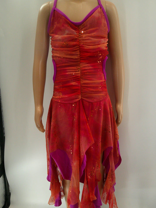Pre-Owned Costume Medium Child Orange Weissman 4793 Jazz Lyrical Handkerchief Skirt Open Back