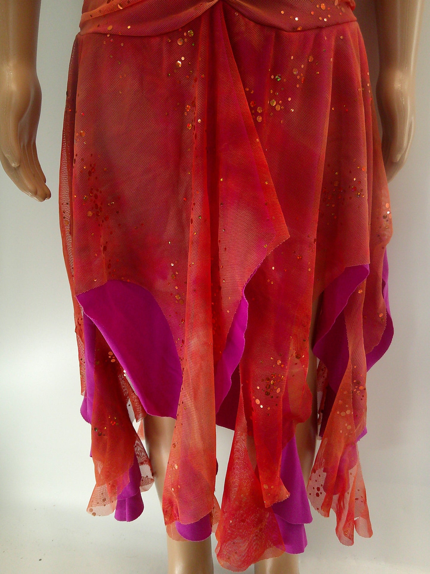 Pre-Owned Costume Medium Child Orange Weissman 4793 Jazz Lyrical Handkerchief Skirt Open Back
