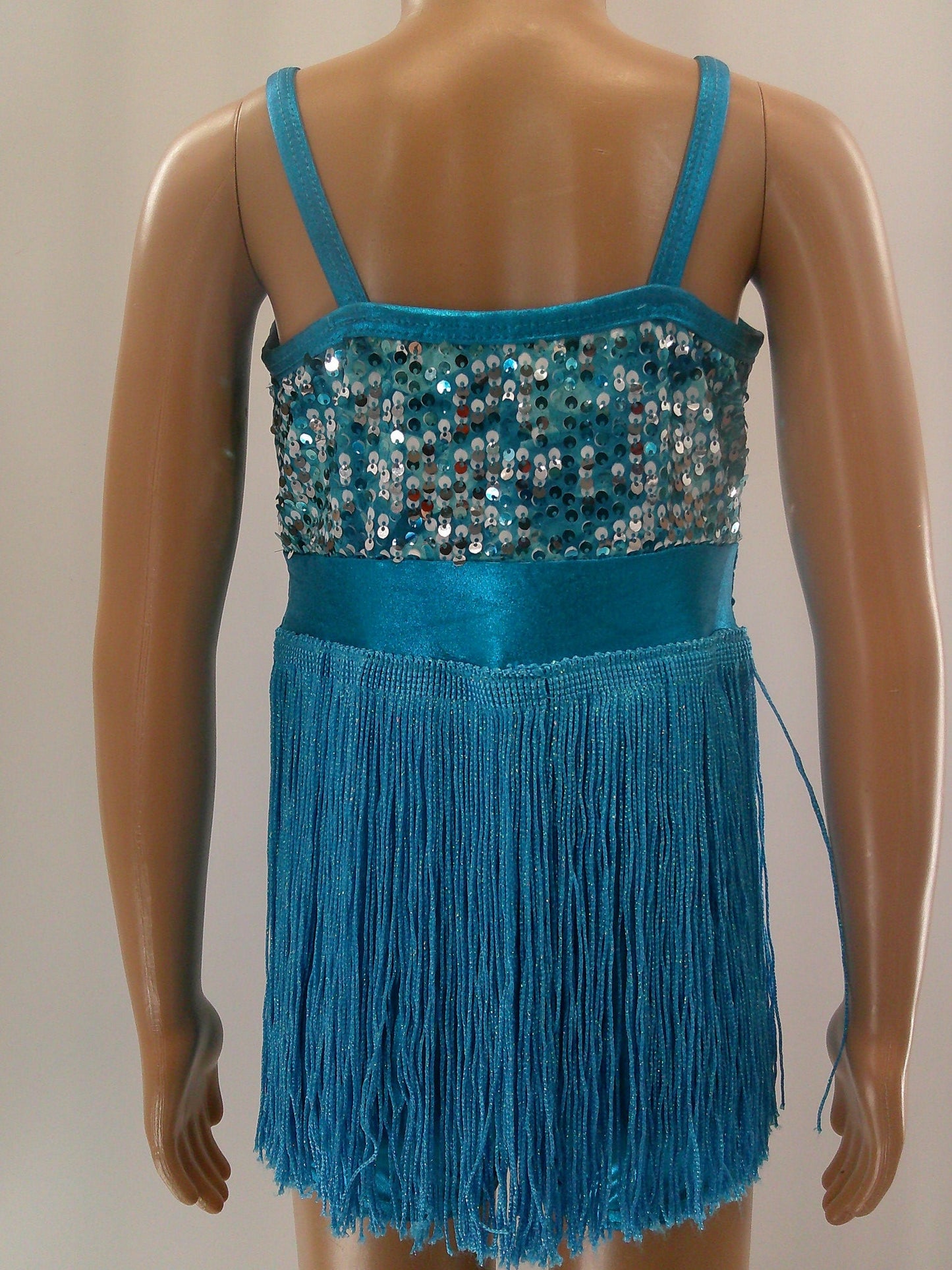Pre-Owned Costume Jazz Small Child Turquoise A Wish Come True V1884 Fringe Sparkle Shorts Tap Clogging Latin