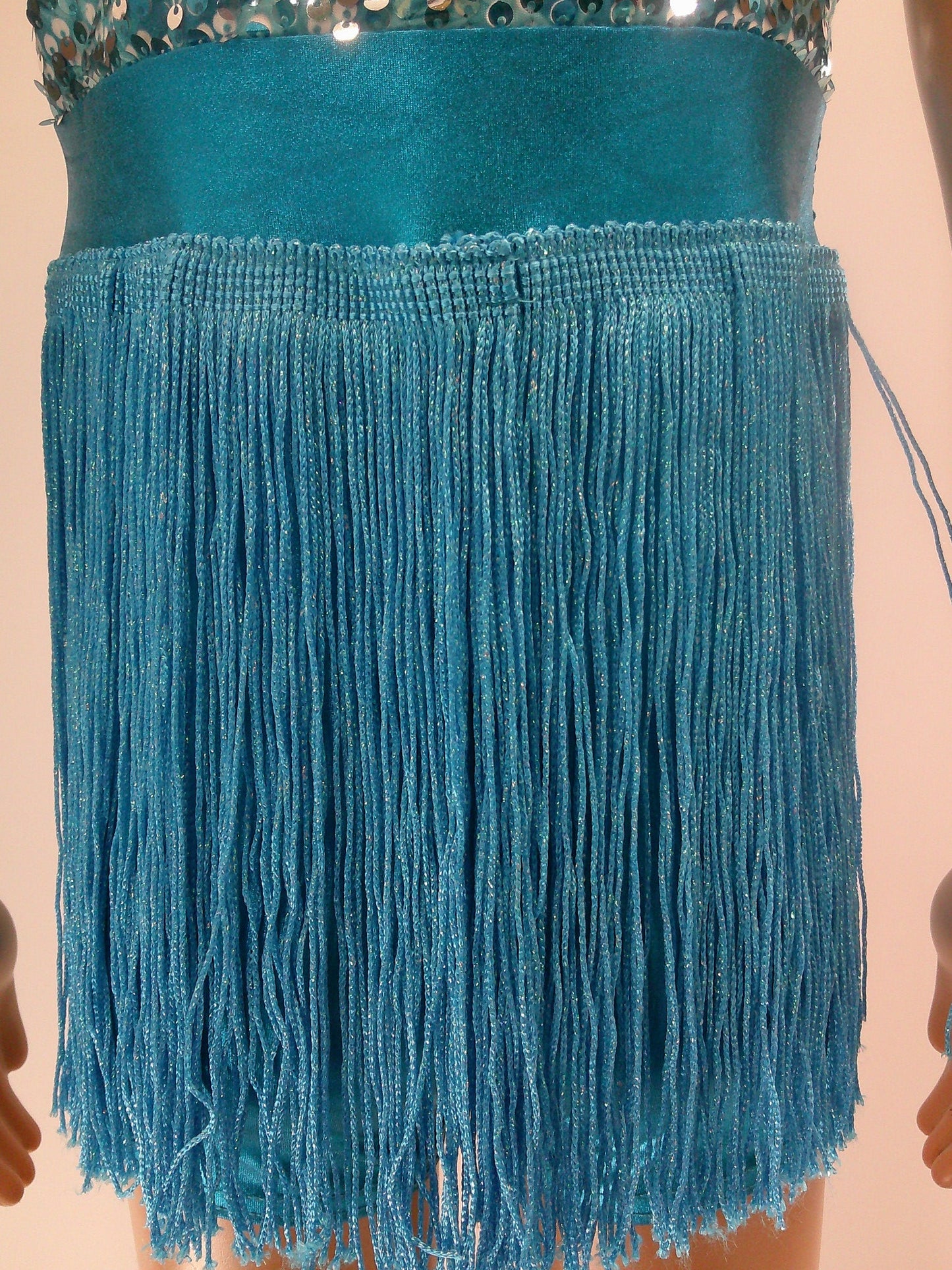 Pre-Owned Costume Jazz Small Child Turquoise A Wish Come True V1884 Fringe Sparkle Shorts Tap Clogging Latin