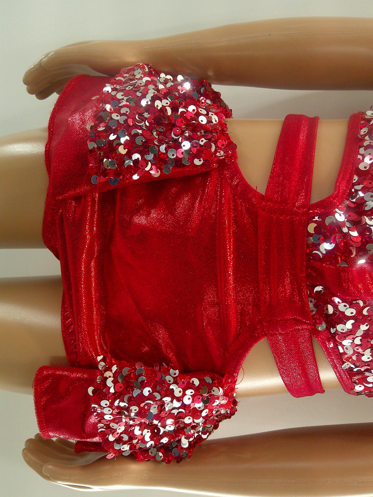 Pre-Owned Costume Medium Child Red Reverence Jazz Tap Clogging Ruffles Sequin Open Back
