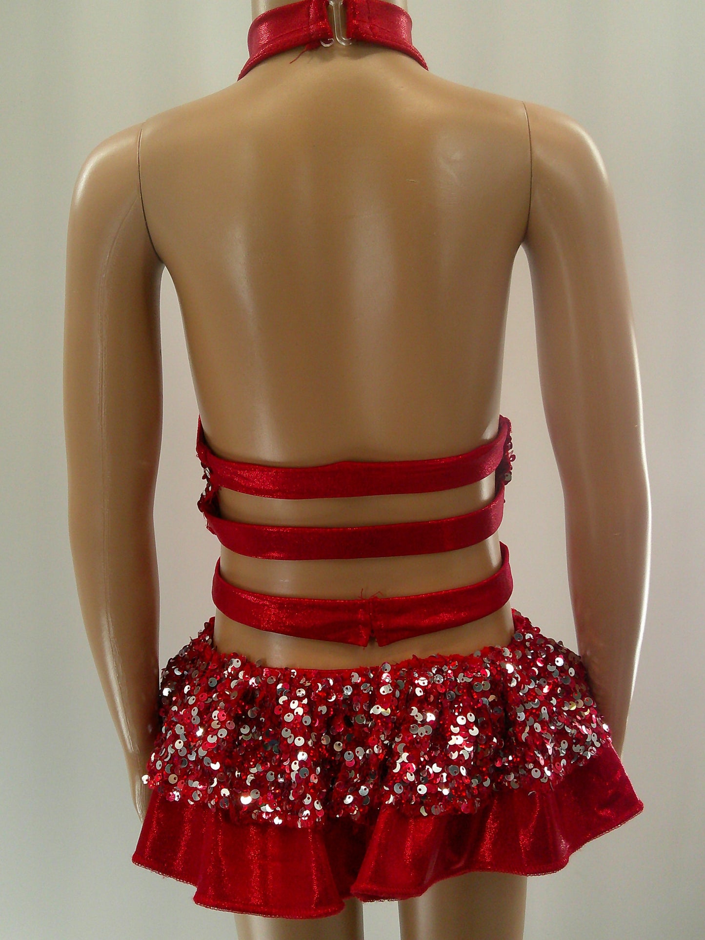 Pre-Owned Costume Medium Child Red Reverence Jazz Tap Clogging Ruffles Sequin Open Back