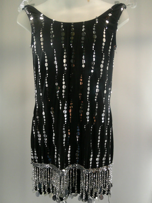 Pre-Owned Costume XL Child Black Weissman 4296 Jazz Tap Flapper Musical Theater Fringe Dress Sequin
