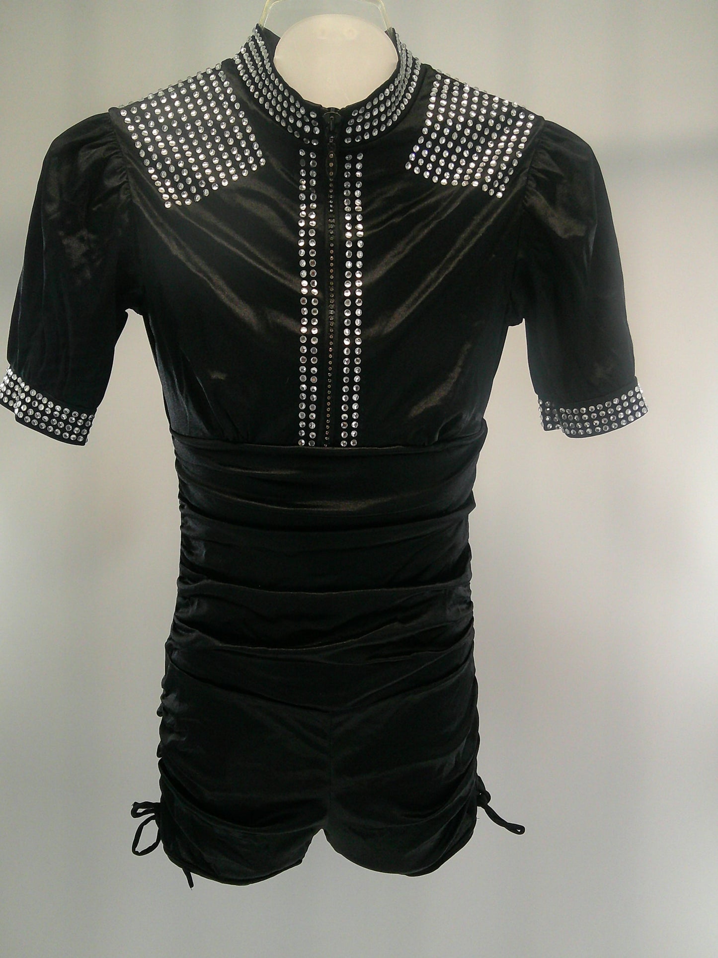 Pre-Owned Costume Large Child Black Weissman 5507 Jazz Tap Contemporary Romper Rhinestones