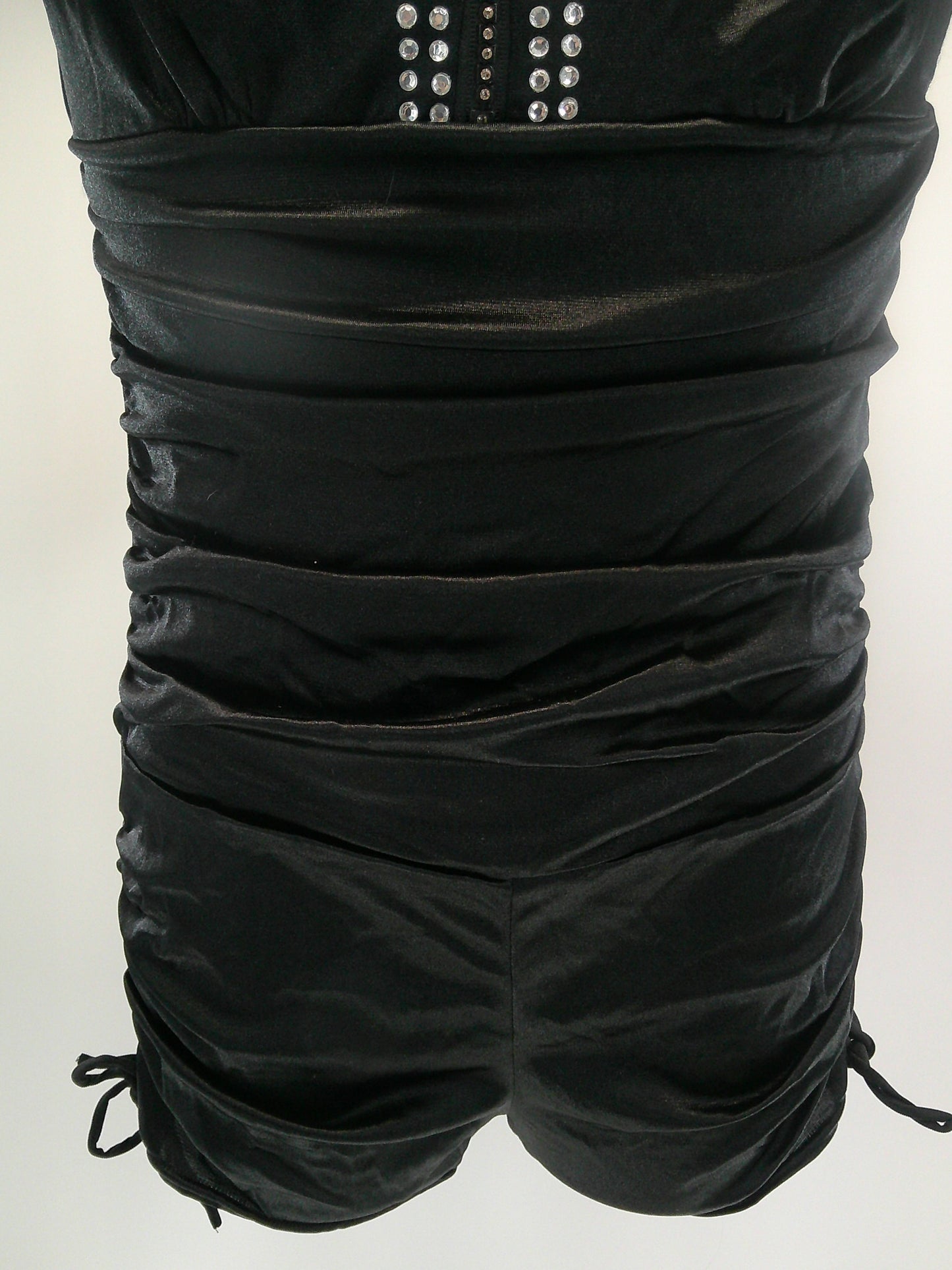 Pre-Owned Costume Large Child Black Weissman 5507 Jazz Tap Contemporary Romper Rhinestones