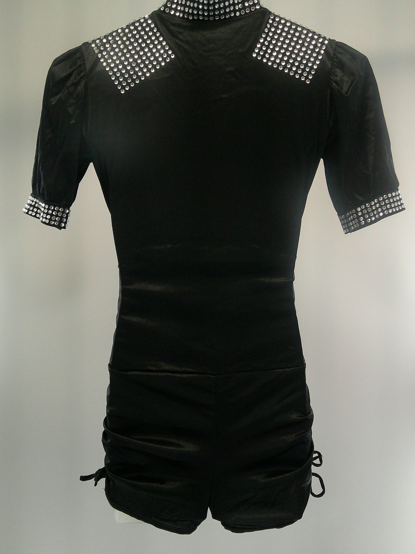 Pre-Owned Costume Large Child Black Weissman 5507 Jazz Tap Contemporary Romper Rhinestones