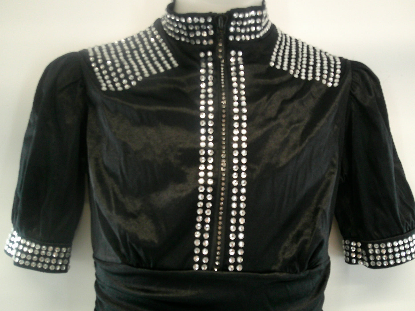 Pre-Owned Costume Large Child Black Weissman 5507 Jazz Tap Contemporary Romper Rhinestones