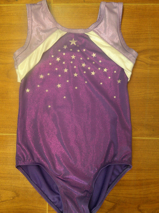 Pre-Owned Gymnastics Leotard Medium Child Purple Stars and Sparkle