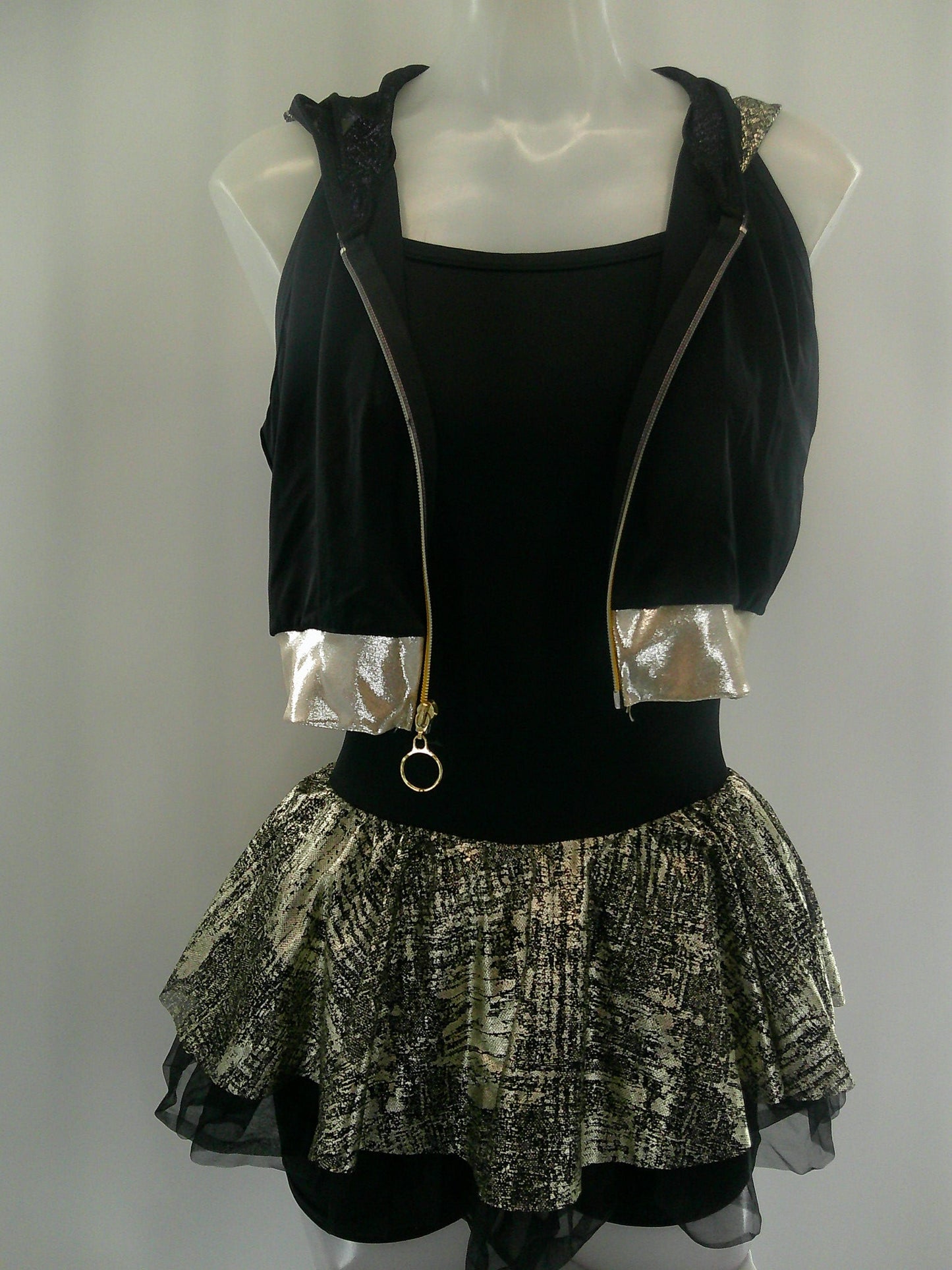 Pre-Owned Costume Jazz Medium Adult Gold Curtain Call E1831 2 piece Vest Dress Hip Hop Clogging Tap