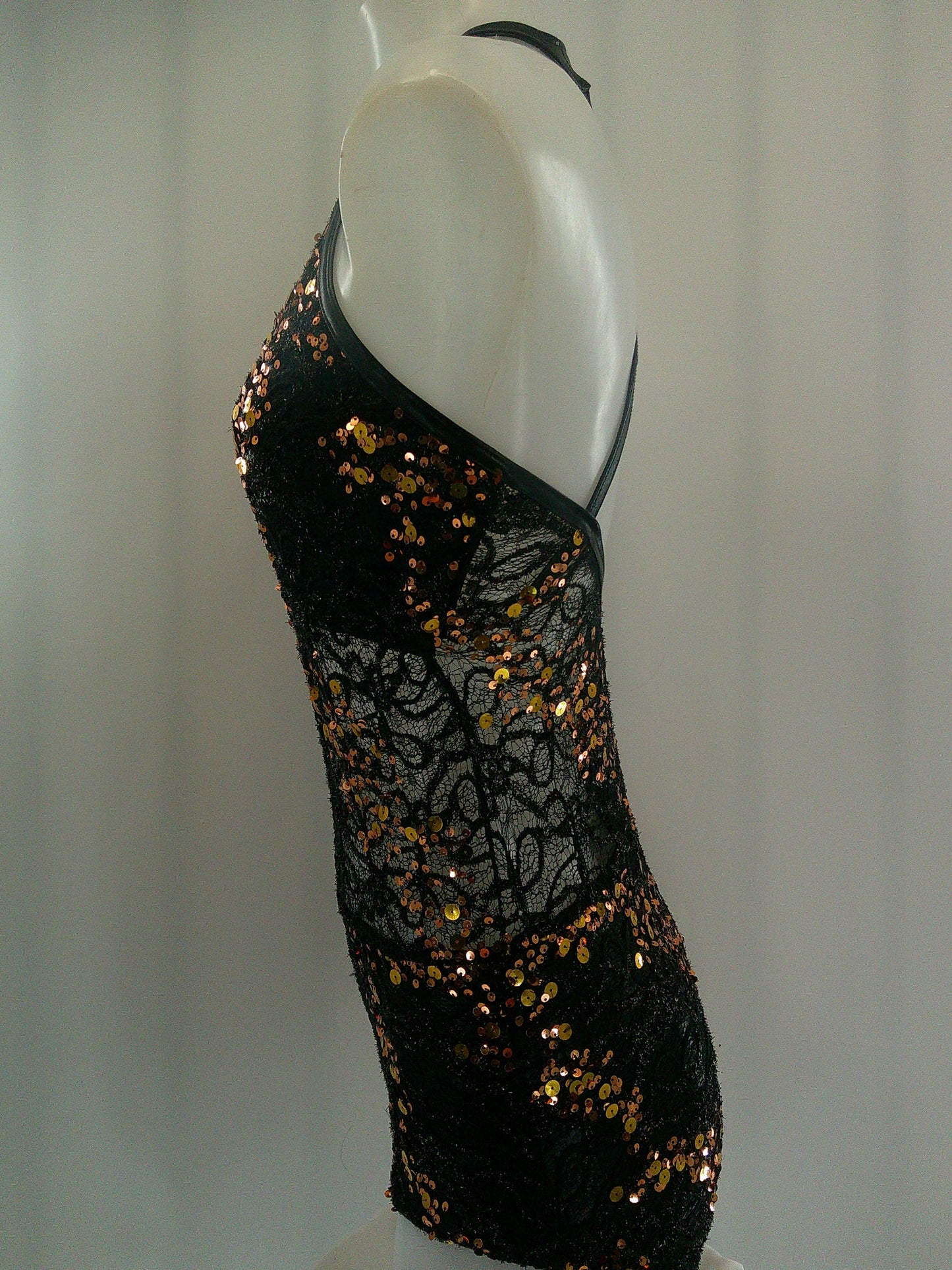 Pre-Owned Costume Jazz Medium Adult Gold Kelle Leotard Sequin Lace Contemporary Acro