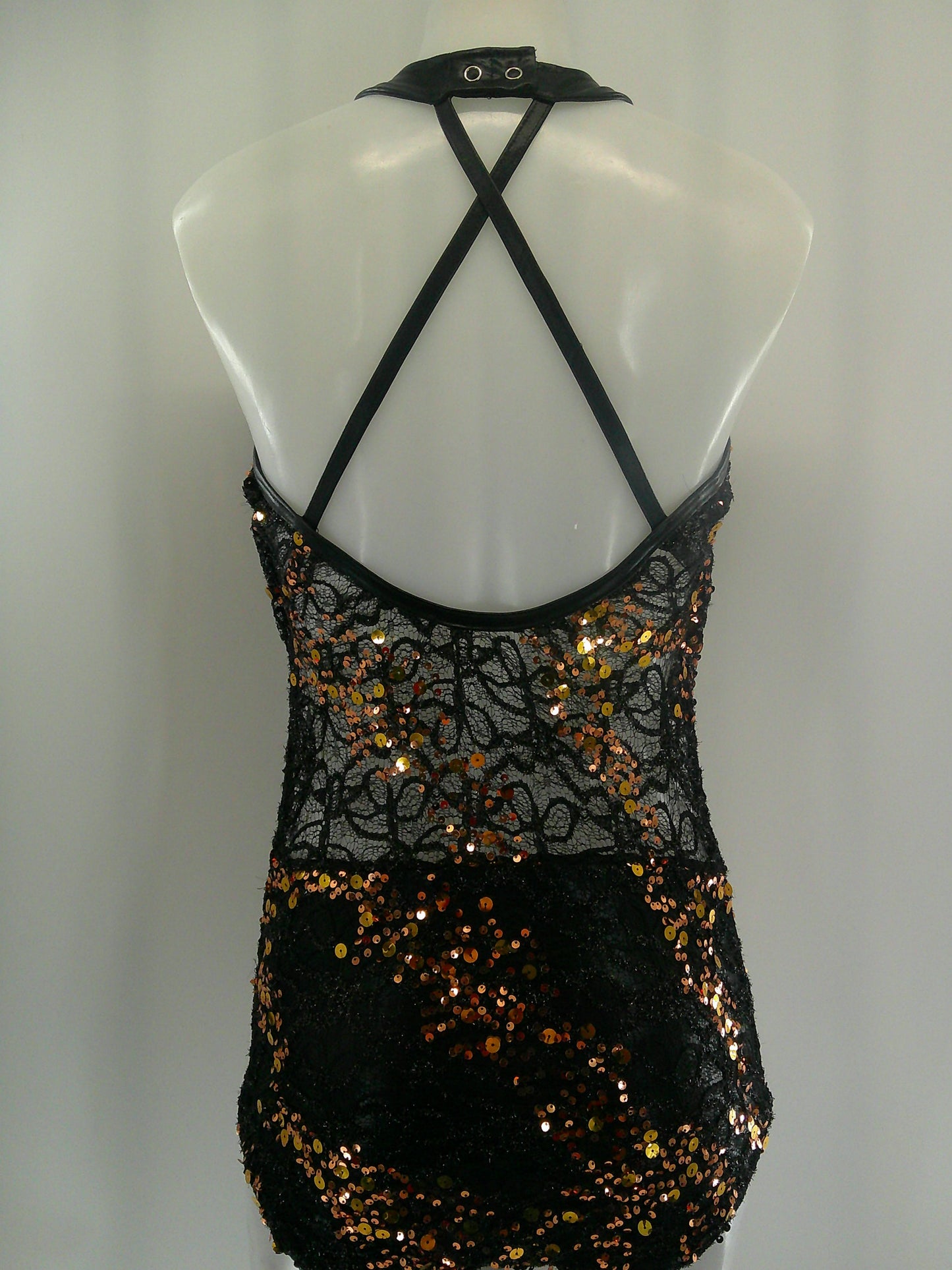 Pre-Owned Costume Jazz Medium Adult Gold Kelle Leotard Sequin Lace Contemporary Acro