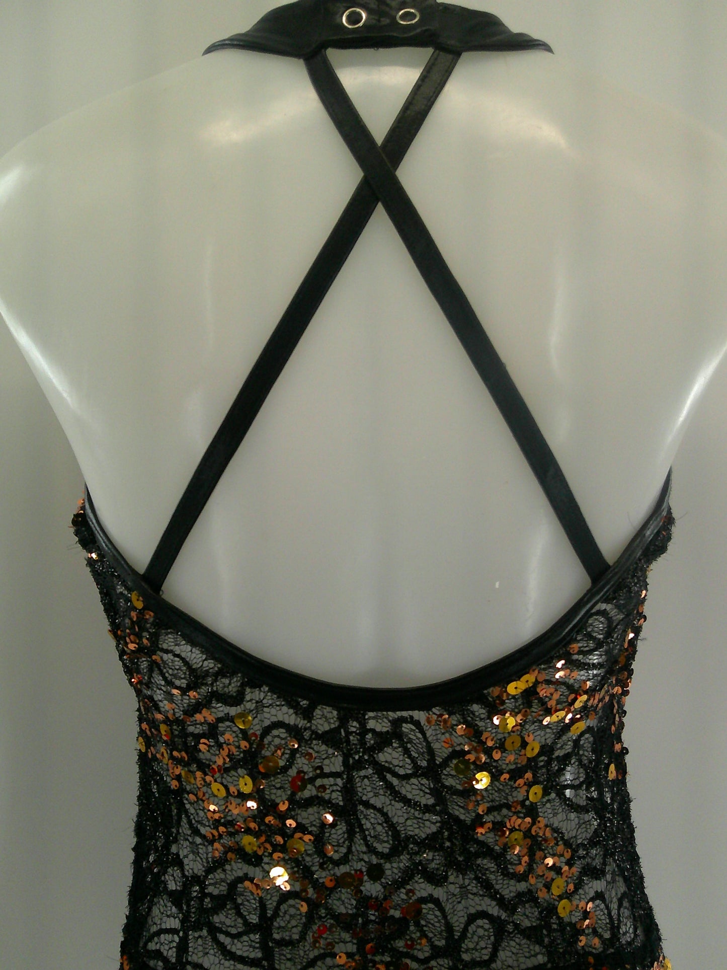 Pre-Owned Costume Jazz Medium Adult Gold Kelle Leotard Sequin Lace Contemporary Acro