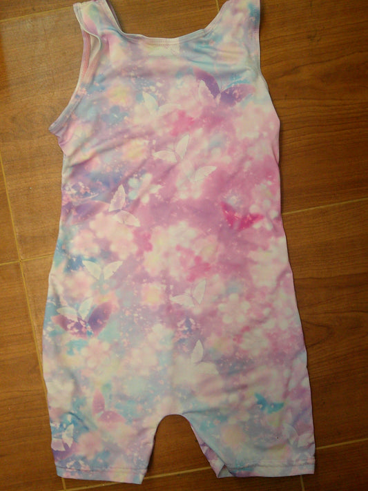 Pre-Owned Gymnastics Leotard Medium Child Buttefly Print Biketard Acro Jazz
