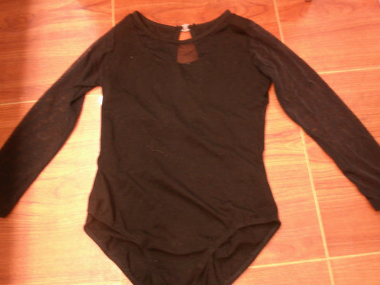 Pre-Owned Leotard Black Large Child 9-10 3/4 Sleeve Mesh Jazz Contemporary